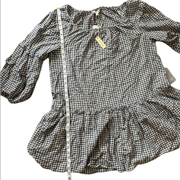 Max Studio 3/4 Sleeve Gingham Print Tiered Mini Dress XL indigo cream - Picture 2 of 7